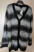 neue hübsche lange Strickjacke, schwarz weiß grau meliert, Gr. 44 Hessen - Battenberg Vorschau