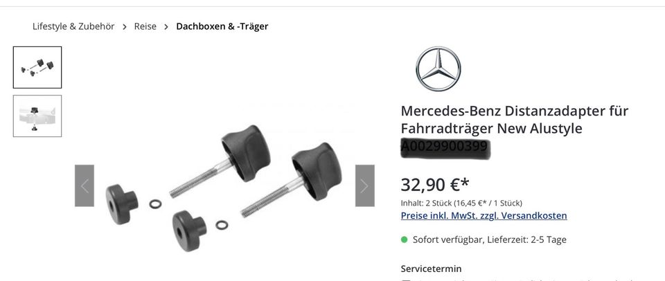 Mercedes- Benz Distanzadapter für Fahrradträger A 002 990 03 99 in Kaarst
