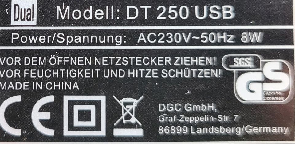 Plattenspieler DUAL DT 250  (Analog und USB) in Dassel