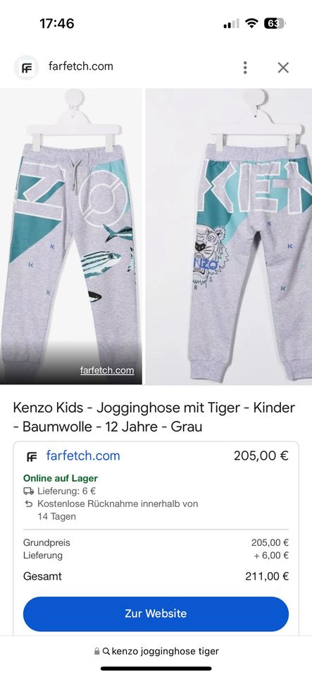 Jogginghose Kenzo Kid neu 14J  grau mit Tiger neu mit Etikett in Rosenheim