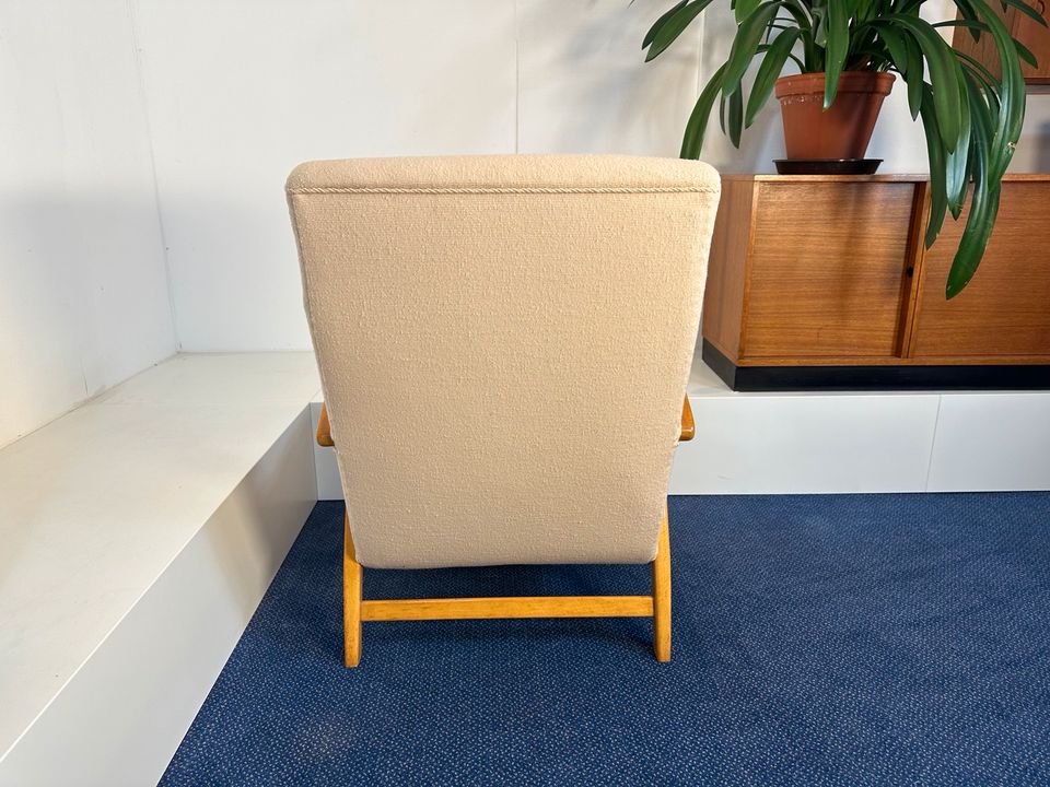 REDUZIERT ! Mid Century LOUNGE CHAIR Armchair BOUCLÉ BEZUG in Centrum