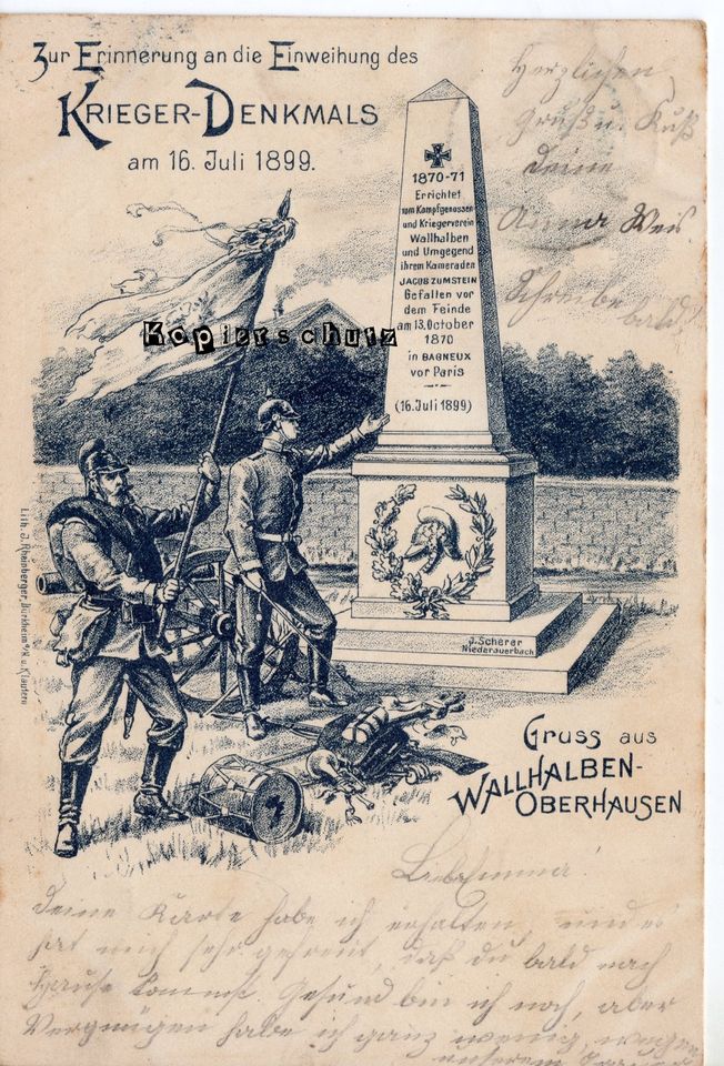 AK zur Erinnerung Einweihung Kriegerdenkmal Walhalben 1899 in Stutzenklinge