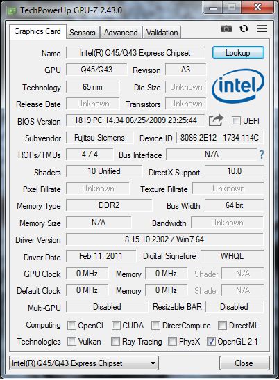 GPU - Intel Q45/Q43 - DDR2 in Boden