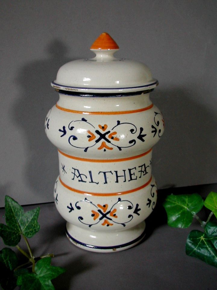 altes Apothekergefäß ALTHEA (Eibisch) Keramik-Dose Handarbeit in Bad Mergentheim