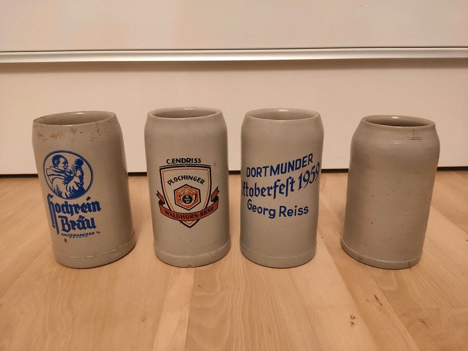 13 Bierkrüge Brauerei Steinzeug Konvolut Sammlung in Fellbach