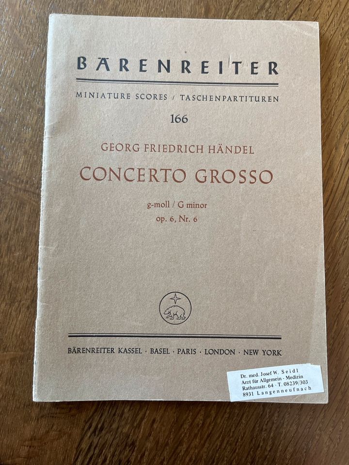 G.F.Händel - Concerto Grosso g-Moll op.6, Nr.6 (Partitur) in Langenneufnach