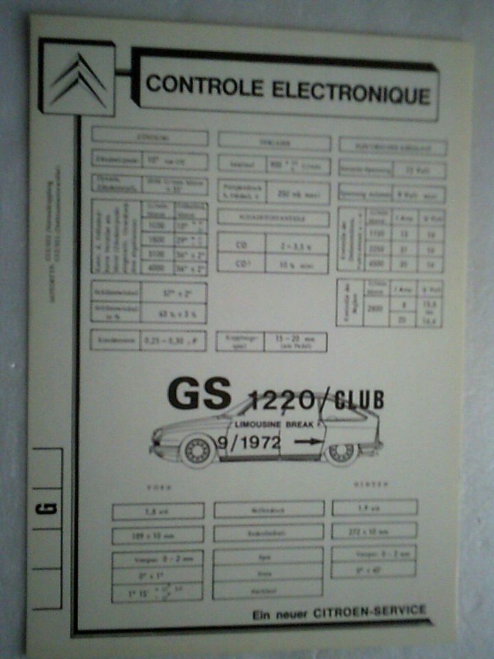 Citroen 2CV Dyane AMI GS CX Serviceblatt Controle Electronique in Lauterbach (Hessen)