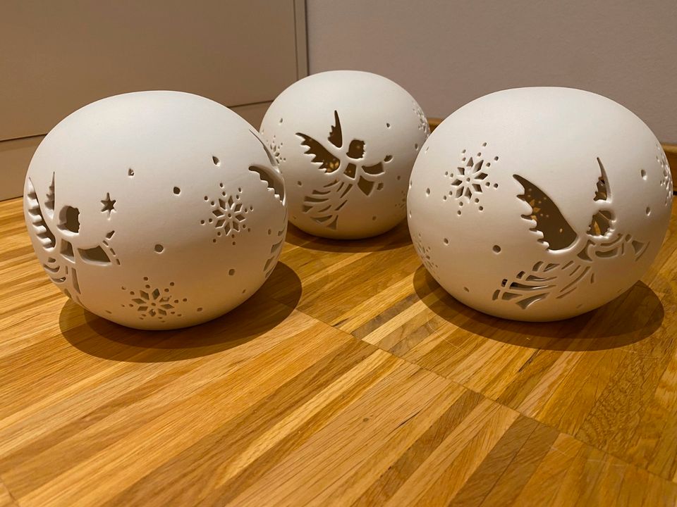 Keramik Deko Leuchtkugeln  - 3 Stück - Motiv Engel und Sterne in Schönheide