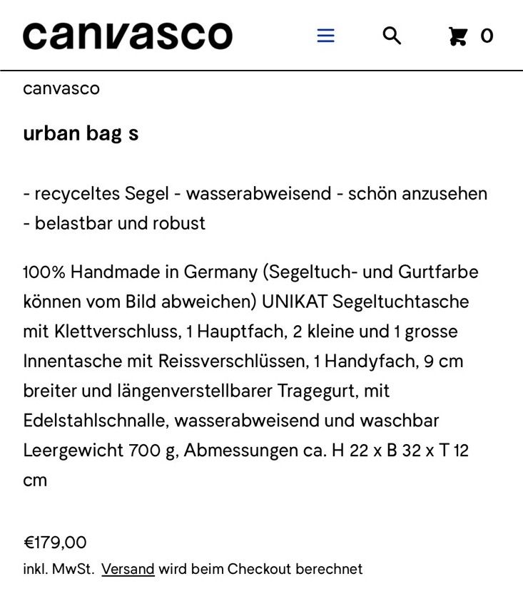 Canvasco Urban S Messenger Bag  Segel maritim TOP in Steißlingen