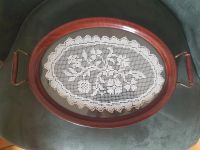 Antikes Tablett Biedermeier Glas Mahagoni mit Häkeldeckchen Niedersachsen - Bockenem Vorschau