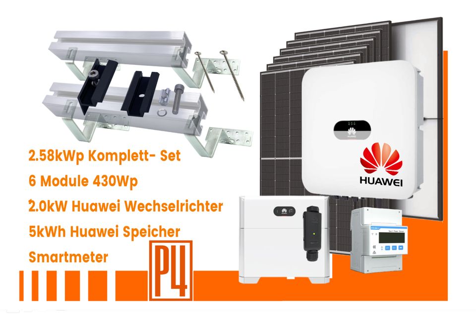 P4 Komplettset 2.58 kWp Solar, Photovoltaik, WR, Speicher, UK in Bubesheim