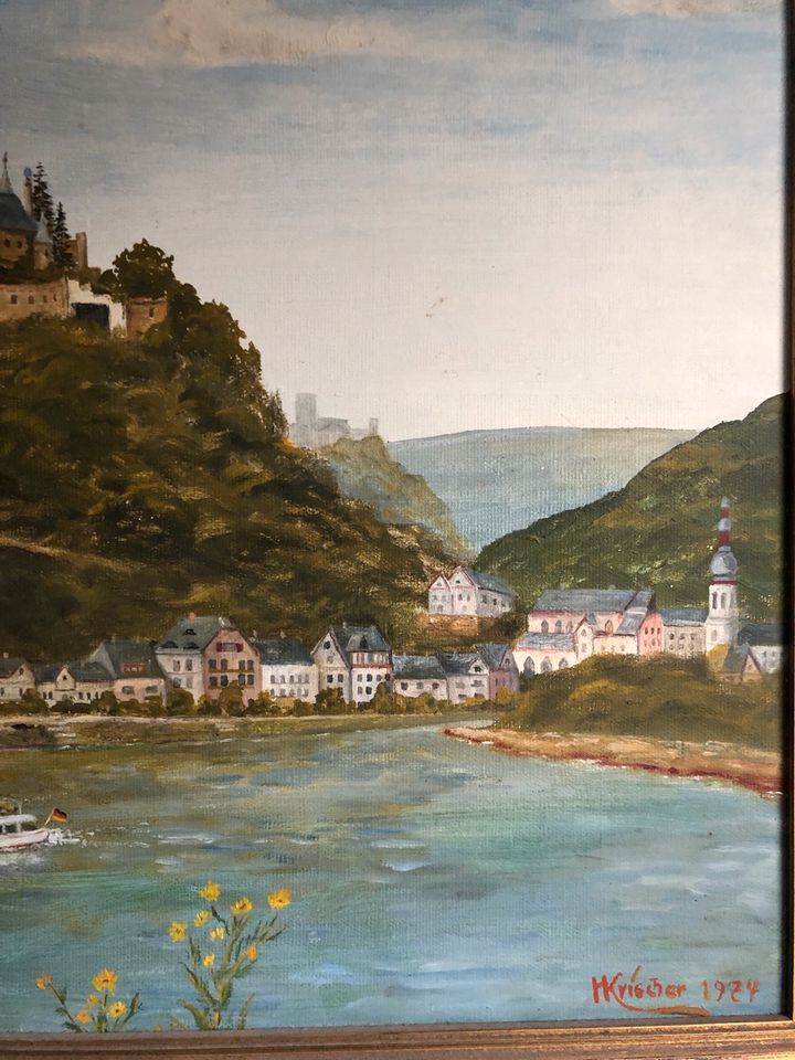 Ölbild  Reichsburg mit Promenade Cochem,Maler H.Krischer,Cochem-M in Cochem an der Mosel