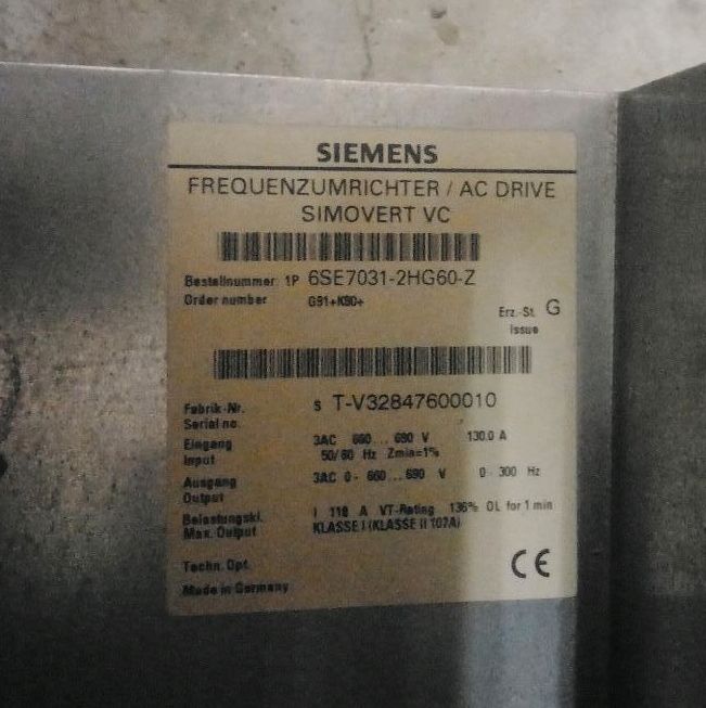 2x Siemens FREQUENZUMRICHTER Simovert VC 6SE7031-2HG60-Z in Gundelfingen a. d. Donau