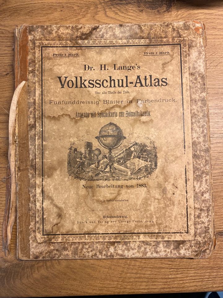 Volksschulatlas 1883 Atlas  antik in Gehaus