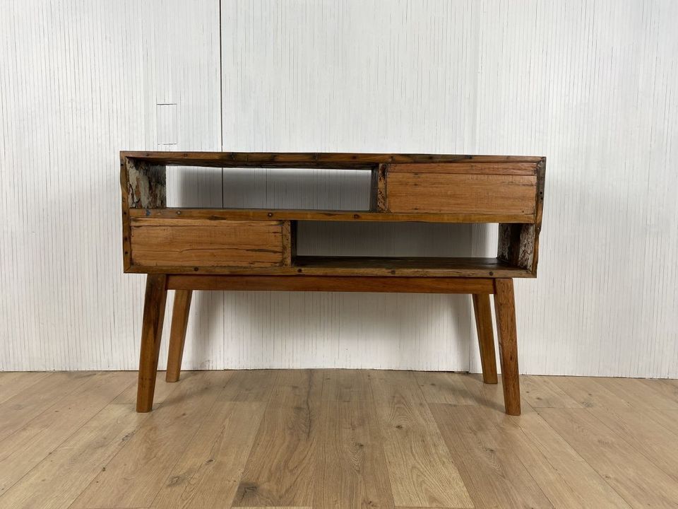 Boatwood by WMK # Besondere Konsole aus altem Bootsholz mit Schubladen, ein handgefertigtes Unikat aus massivem Teakholz # Kommode Sideboard Schrank Garderobe Flurkommode Ablage Industrial Upcycling in Berlin