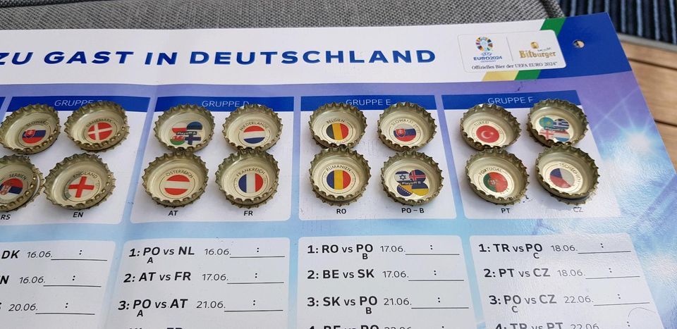 Bitburger Uefa Euro 2024 Magnetspielplan + 24 passend Kronkorken in Bocholt