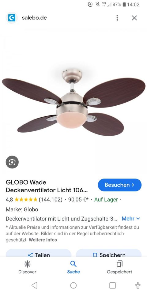 Deckenventilator mit Licht und FB abzugeben 50.- in Oberhausen