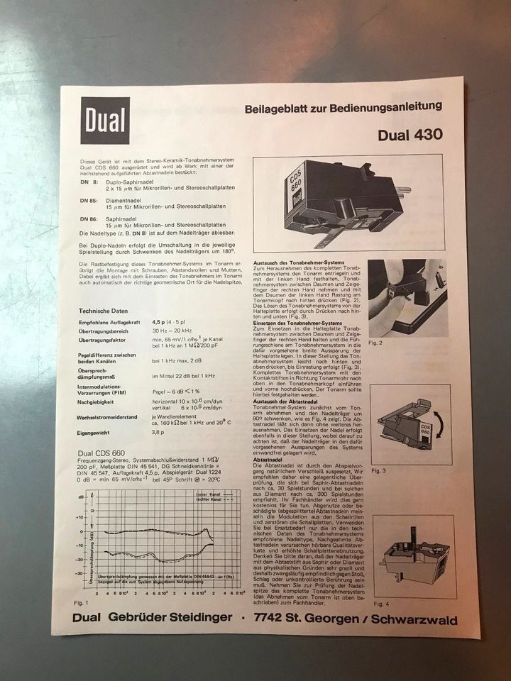 Dual HS 28, Dual CL 101, Dual 430 original Bedienungsanleitung in Kallmünz