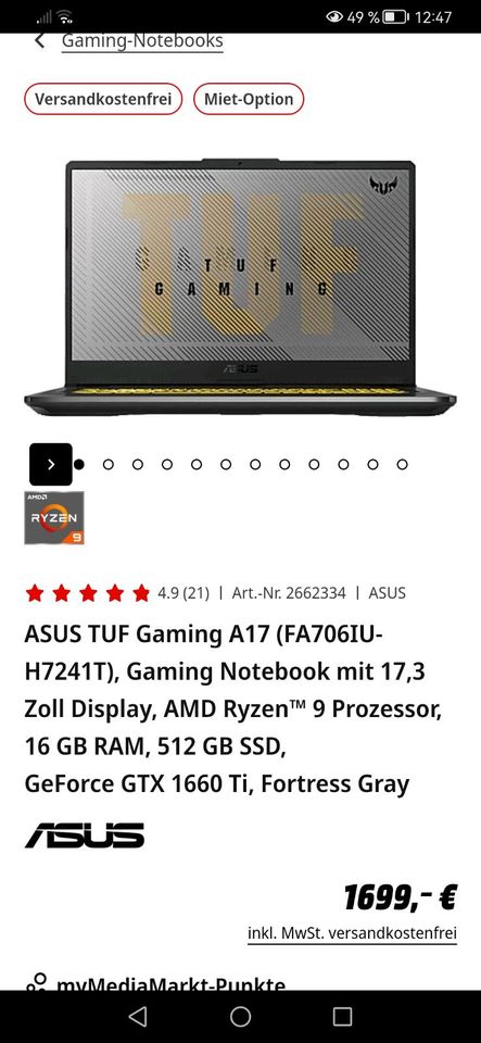 Asus tuf gaming a17 gaming notebook amd Ryzen 9 in Büchlberg