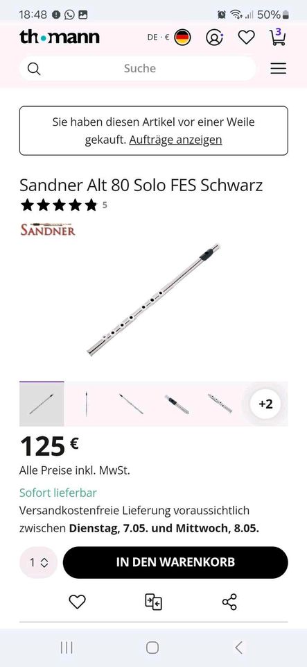 Sandner Altflöte 80 Solo Fb . Spielmannszug - wie neu in Rheda-Wiedenbrück