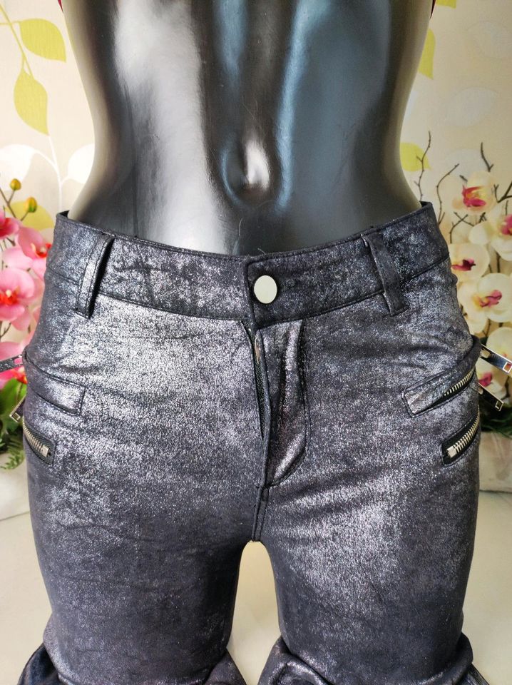 Sexy Zara Premium Denim Collection Hose Silber XS 34 Party Disco in Übach-Palenberg