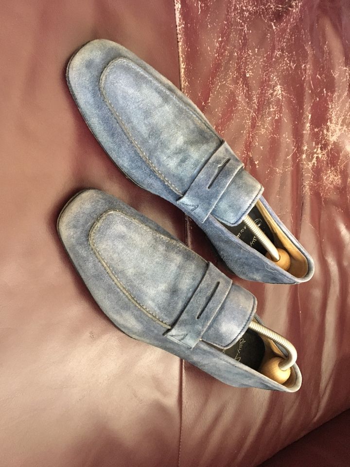 Santoni Herrenschuhe Halbschuhe Slipper Loafer blau echt Leder It in Augsburg