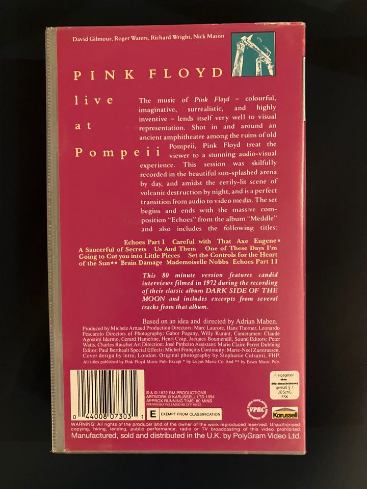 Pink Floyd Live At Pompeji VHS Konzertfilm in Bremen