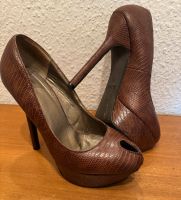 Gr 39 High Heels Braun Kroko Peeptoes Pumps Plateau Berlin - Neukölln Vorschau