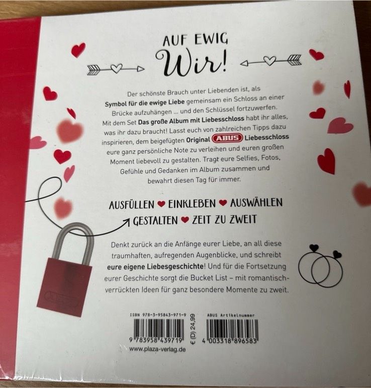 Auf Ewig Wir Buch mit Liebesschloss/ Geschenk/ Paare / Hochzeit in Hagen