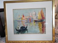 Original Aquarell, Lagune Venedig, Gondel, signiert, Goldrahmen Hessen - Braunfels Vorschau