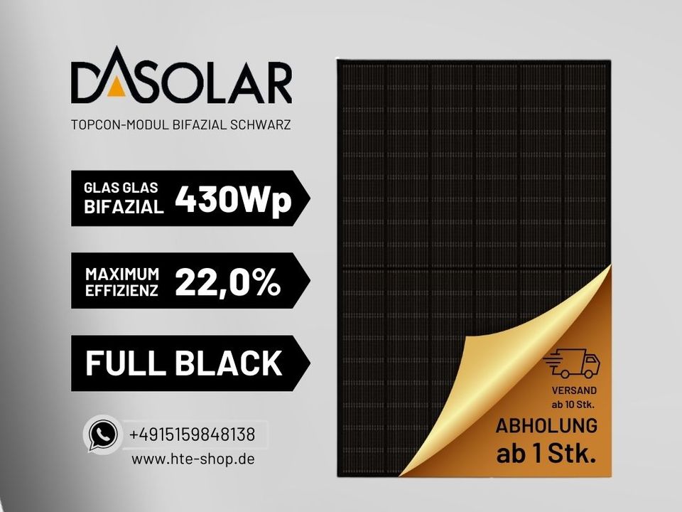 Das Solar bifazial Glas Glas  440 Wp schwarzer Rahmen Solarpanel PV Modul 430 Wp Schwarz in Wernau