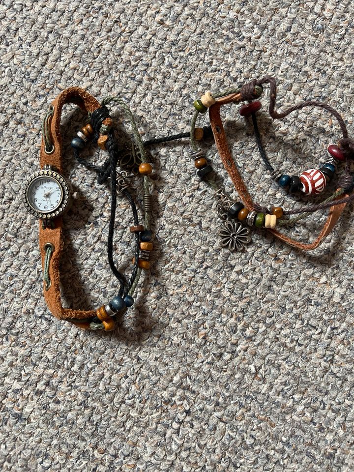 Hippie Chic  Boho Uhr mit Armband Perlen Leder in Ansbach