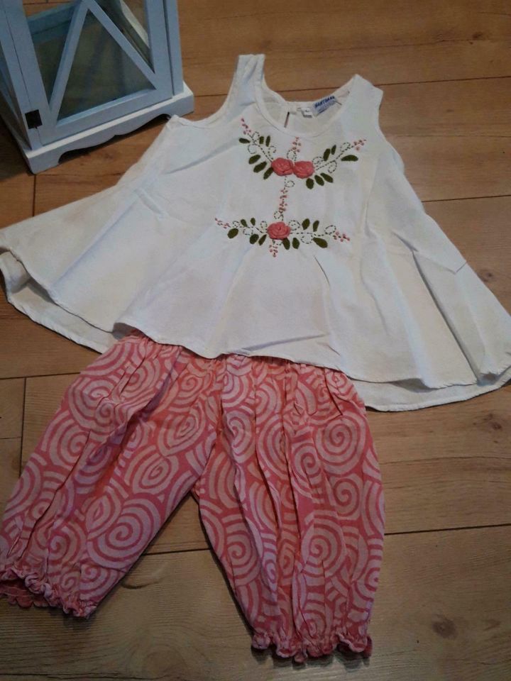 Trägershirt + kurze Hose, Mädchen, weiß, rosa, 110 in Nauen