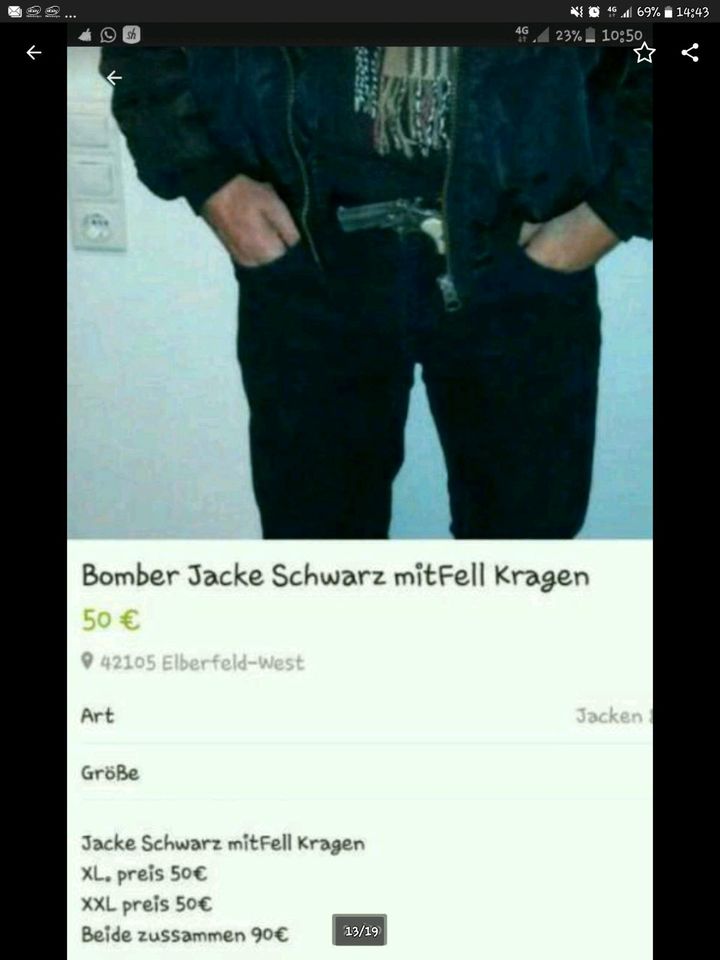 Bomberjacke mit Fellkragen Biker Jacke L oder XL in Wuppertal