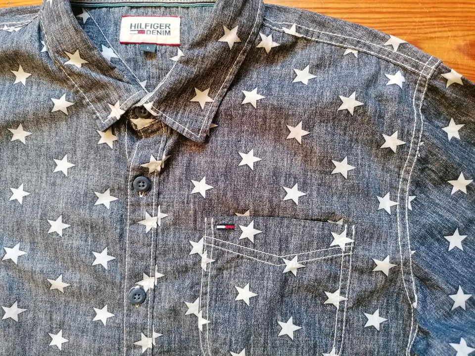 Hilfiger Denim L Hemd American Brand Sterne Denim Jeans Grau Blau in Berlin
