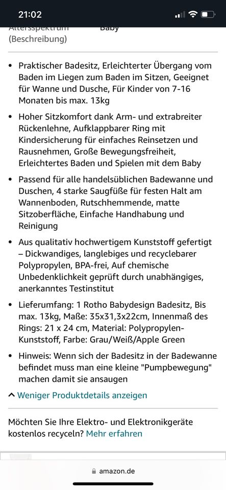 Badewannsitz von rotho Baby Ausstattung Baden in Hannover