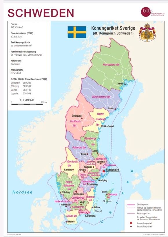 Karte Schweden Physisch Politisch Wandkarte A2 59 x 41 cm in München