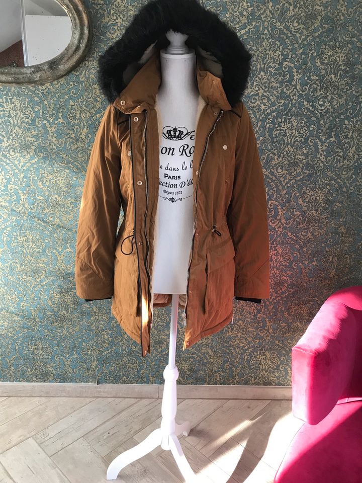 Winter Jacke Mantel Parka braun Gold  gelb Senf 36 S in Oelsnitz / Vogtland