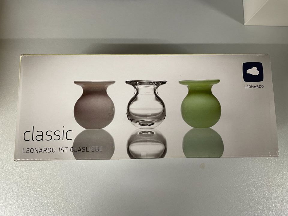 " LEONARDO " 3 kleine Vasen " grau grün klar 9cm hoch NEU in OVP in Kempen