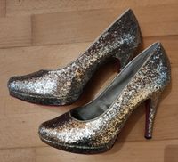 Hohe Pumps Größe 36 Glitzer silber Fasching o.Fest Schuhe Absatz Bielefeld - Sennestadt Vorschau