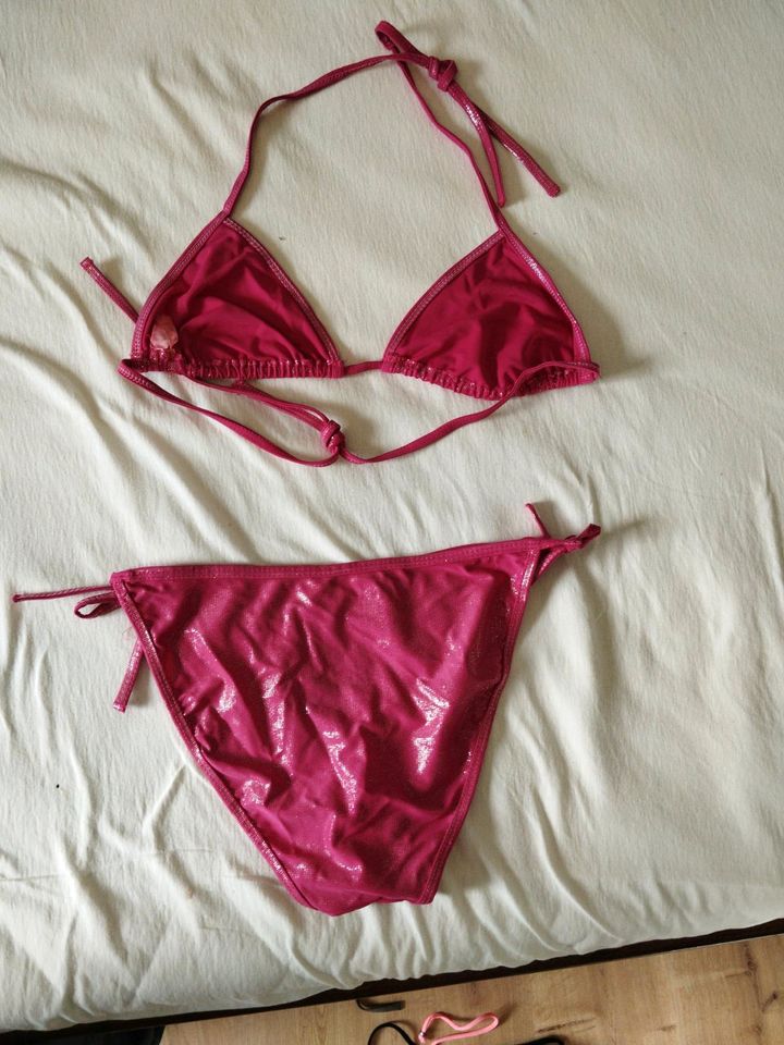 Bikini Set Triangel Gr 36 pink Glitzer zum Binden in Bad Dueben