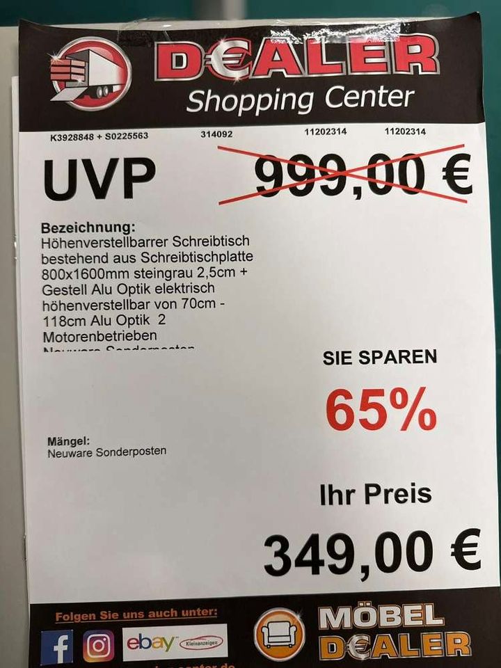 Deal des Tages / Schreibtisch elekt. Höhenverstellbar nur 299 € in Zeitz