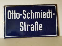 großes altes Emaille Straßenschild Otto-Schmiedt-Straße blau weiß Sachsen - Geithain Vorschau