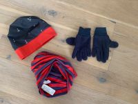 SET Mütze Handschuhe Schlauchschal rot/blau maritim Tchibo Niedersachsen - Drage Vorschau