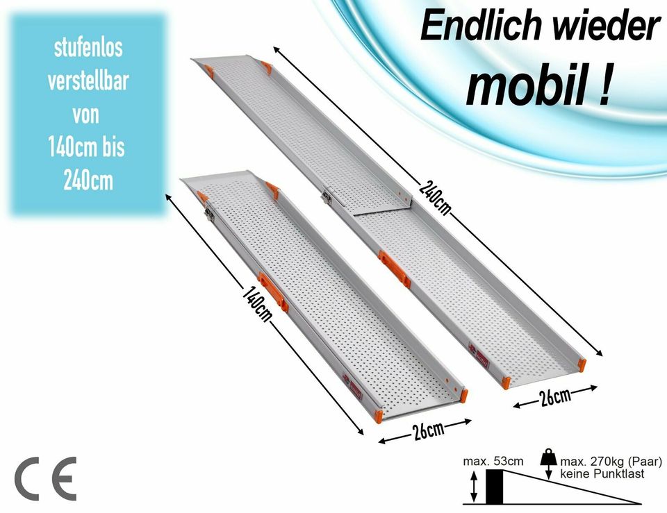 FTsolid 240cm Alu Teleskoprampen Paar Rollstuhlrampe Auffahrrampe in Hermannsburg