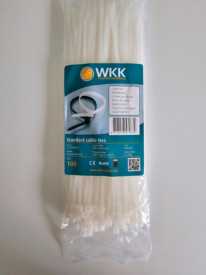 Kabelbinder WKK - 110196971, 300 x 4,8mm Weiß,100 Stück in Winden