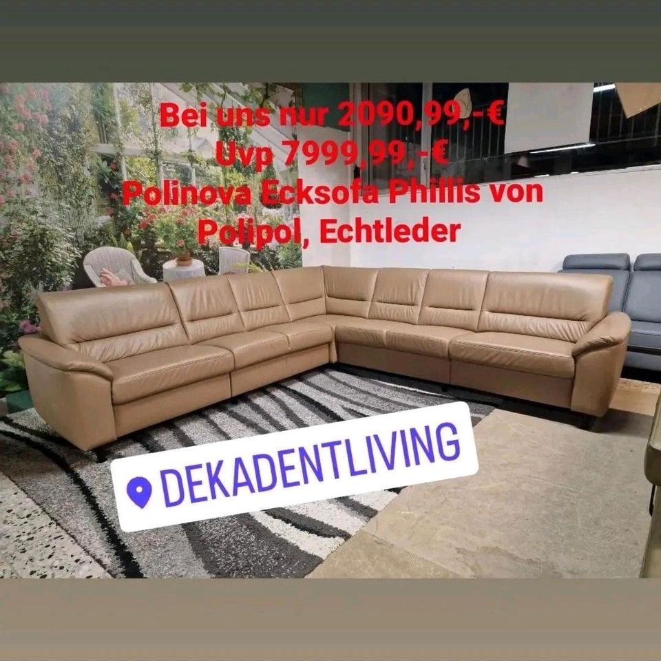 Polinova Ecksofa PN EM16033 N2444 Echtleder Vivre greystone, Bettkasten, Kopfstützen, Massivholz. Polipol Polster bis zu -80% der Uvp bei Lüdenscheid. in Hagen