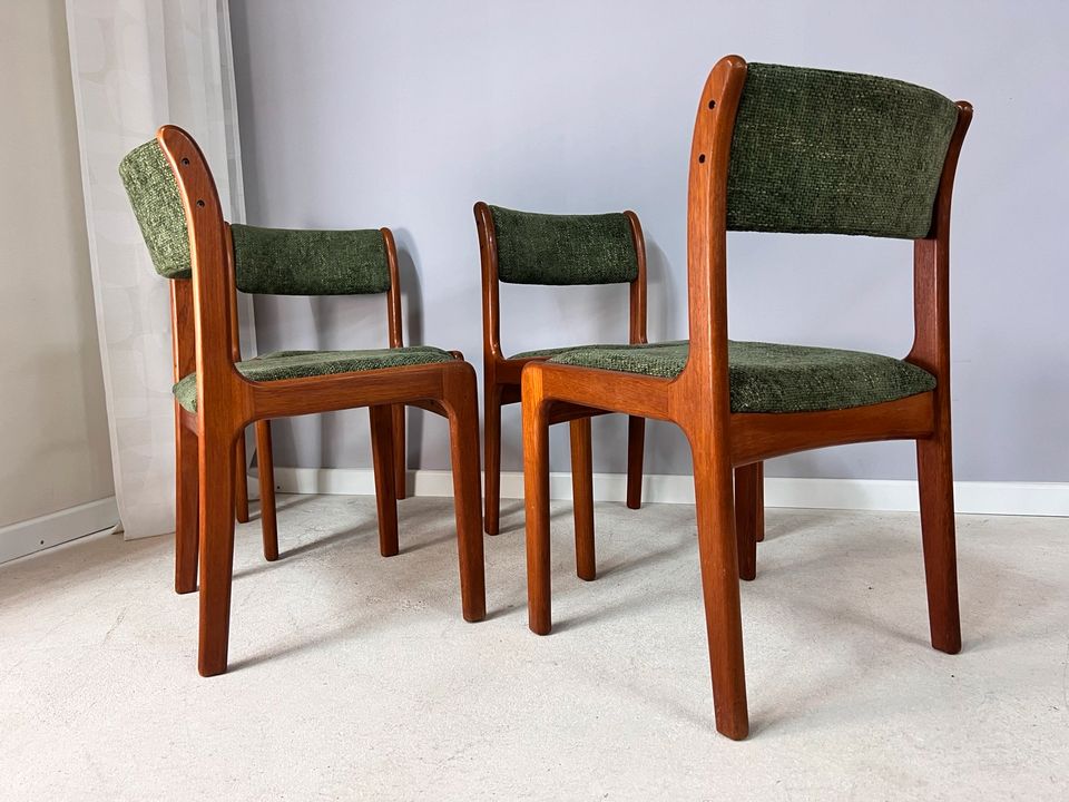 4 Esszimmerstühle im Set neu gepolstert dunkelgrün O.D. Möbel Dänemark Mid Century Design Vintage Küchenstühle Holzstühle Teak Vollholz in Berlin