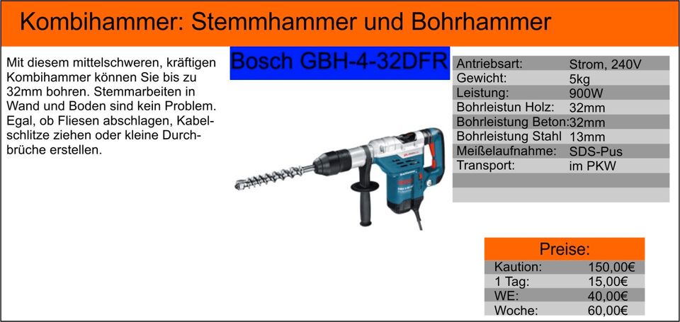 ZU VERMIETEN: Meißel-/ Stemm-/ Bohrhammer, Kombihammer Bosch 5kg in Hemer