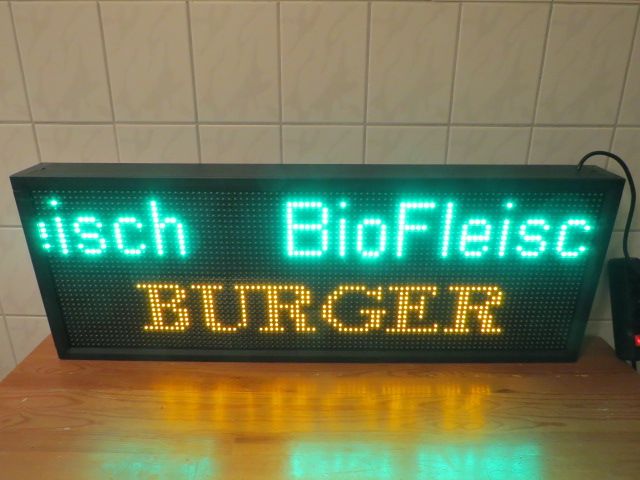 LED Reklame BIOFLEISCH BURGER Laden Laufschrift Hamburger Werbung in Berlin